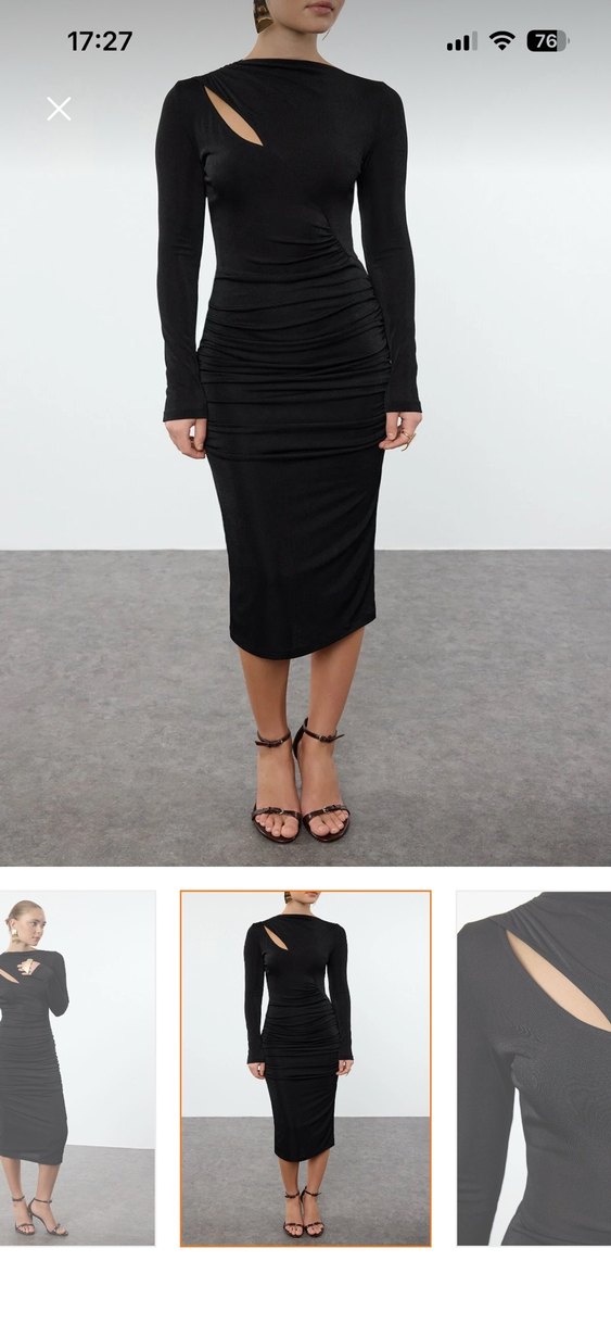 Uzun Siyah Drapeli Kalem Elbise - Görsel 2