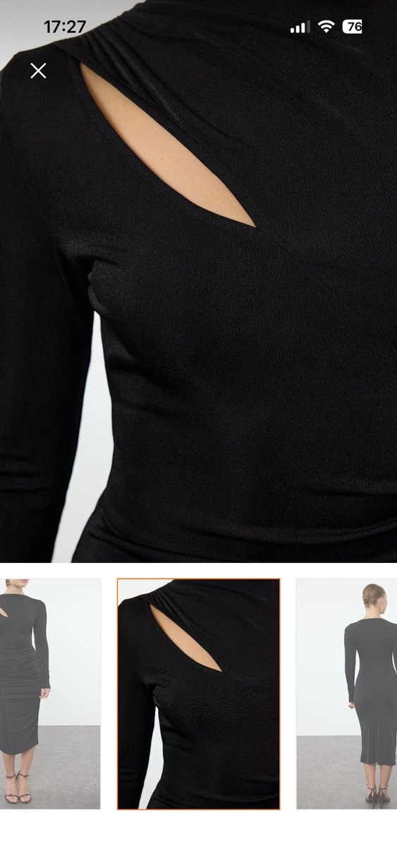 Uzun Siyah Drapeli Kalem Elbise - Görsel 3