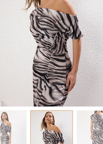 Zebra Desenli Uzun Drapeli Elbise - Görsel 3