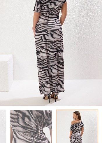 Zebra Desenli Uzun Drapeli Elbise - Görsel 2
