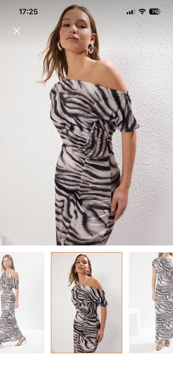 Zebra Desenli Uzun Drapeli Elbise - Görsel 3