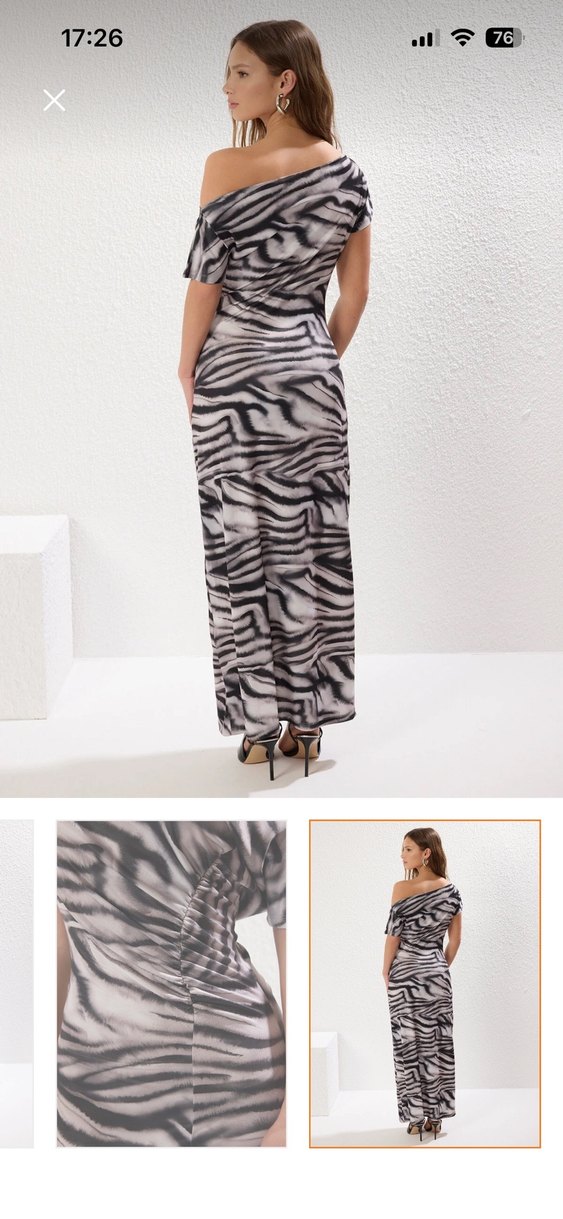 Zebra Desenli Uzun Drapeli Elbise - Görsel 2