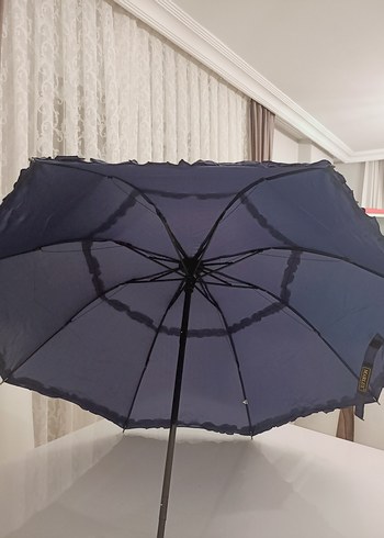 Koyu Mavi Fırfırlı Kadın Şemsiye - Görsel 2