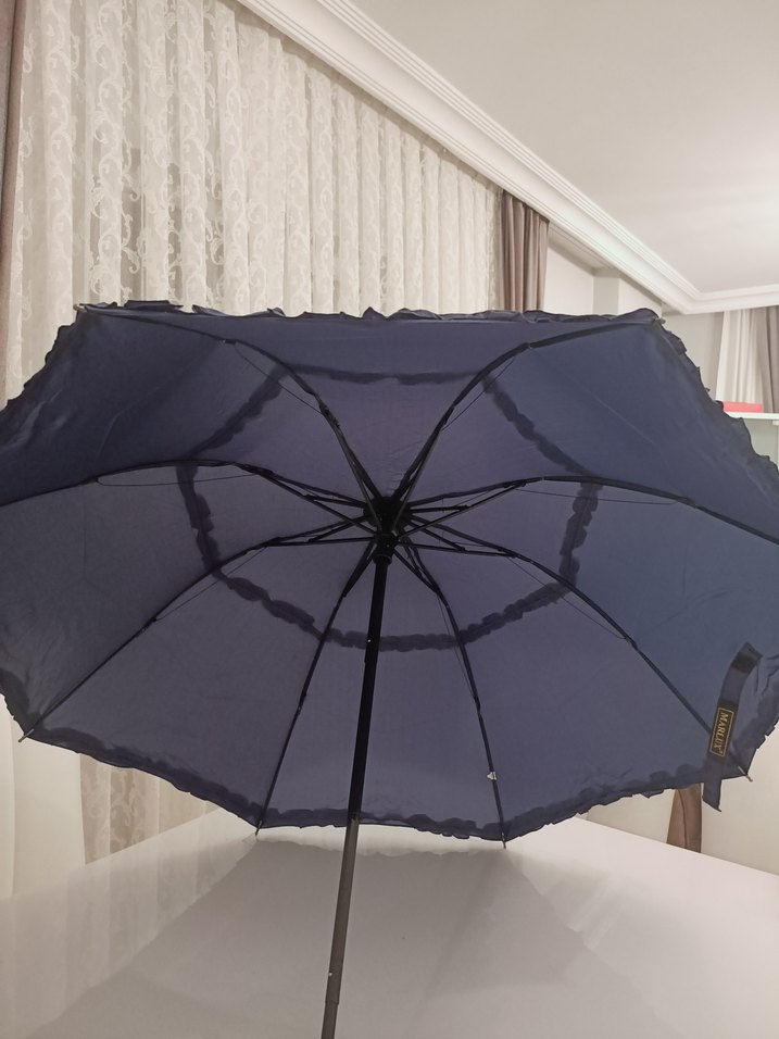 Koyu Mavi Fırfırlı Kadın Şemsiye - Görsel 2