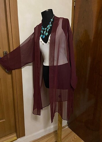 #Kimono #Şifon #Kap #Bordo #Yeni 