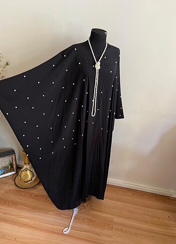 #Elbise #Uzun #Abaya #Beyaz #İncili #Büyük #Beden #Tesettür 