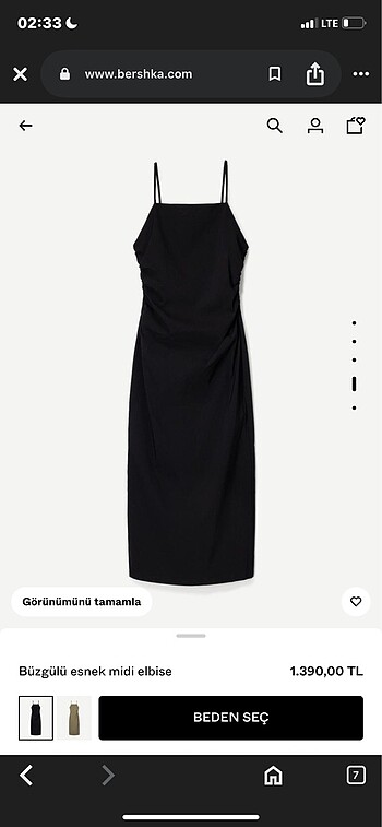 xs Beden bershka askılı büzgülü midi elbise