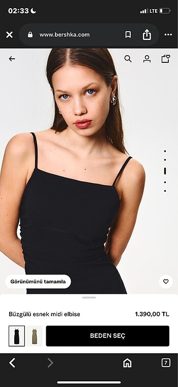 bershka askılı büzgülü midi elbise