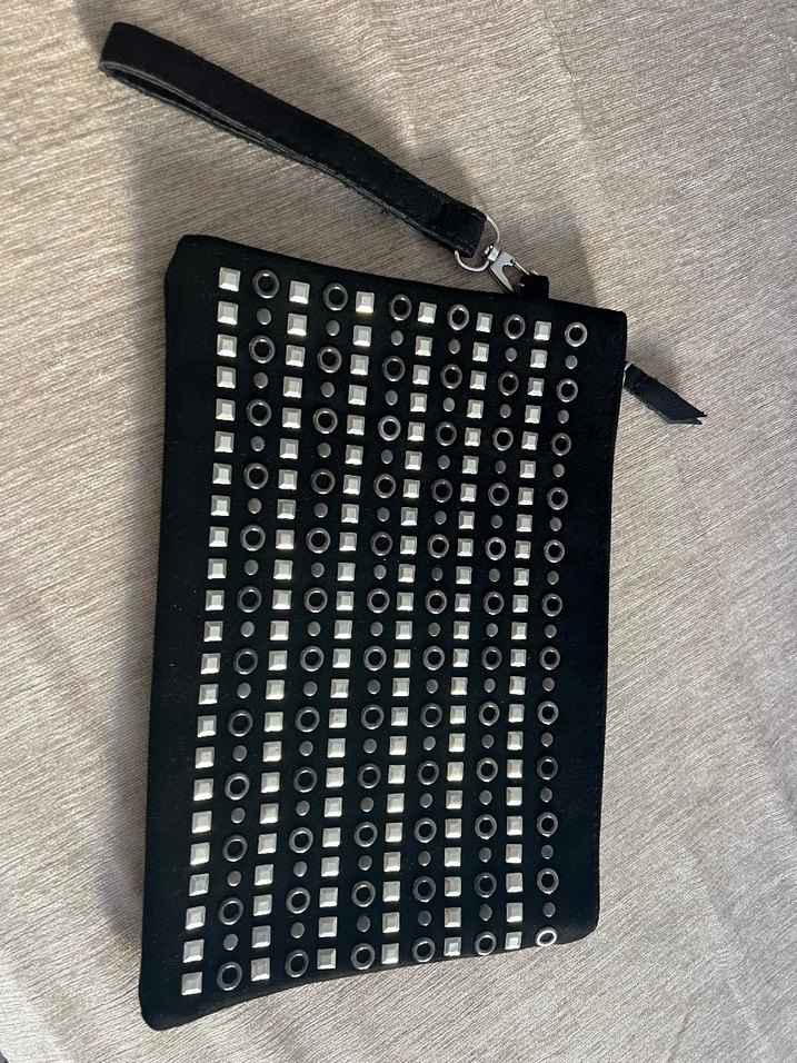 Siyah Süet Tokalı Kadın Portföy Çanta kıraç - Görsel 2