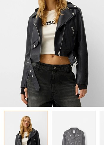 Kadın Siyah Deri Biker Ceket - Görsel 4