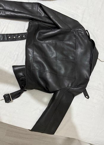 Kadın Siyah Deri Biker Ceket - Görsel 2