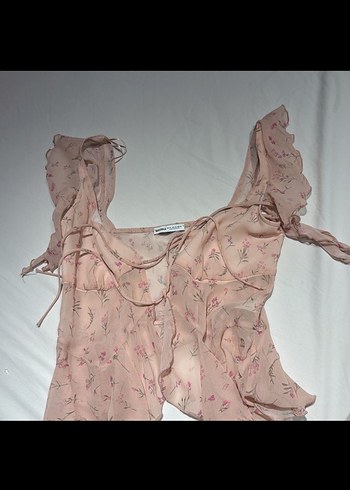 Pembe Fırfırlı Straplez Midi Bluz - Görsel 2