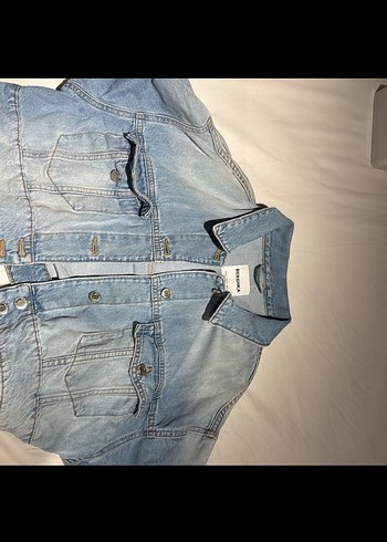 Düğmeli Kısa Mavi Denim Ceket - Görsel 2
