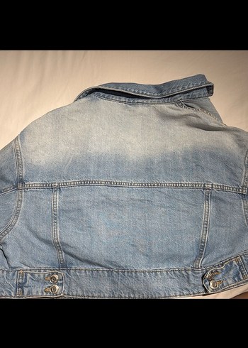 Düğmeli Kısa Mavi Denim Ceket - Görsel 4