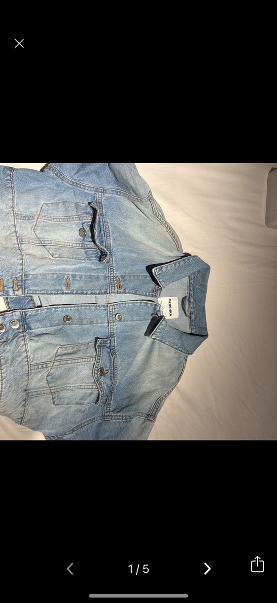 Düğmeli Kısa Mavi Denim Ceket - Görsel 2