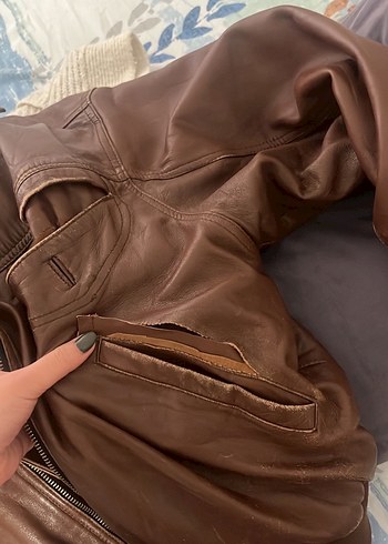 Kahverengi Deri Kadın Ceket - Görsel 5