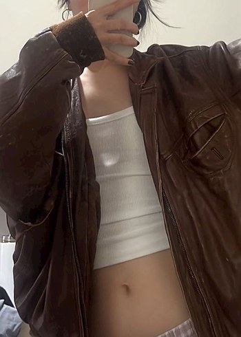 Kahverengi Deri Kadın Ceket - Görsel 2