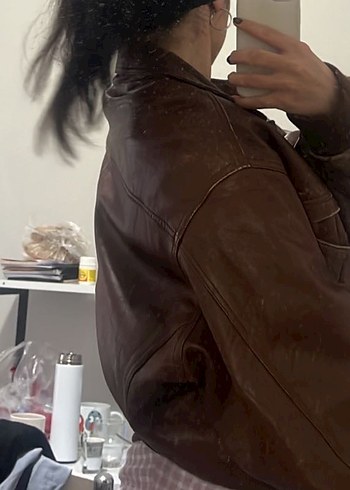 Kahverengi Deri Kadın Ceket - Görsel 3