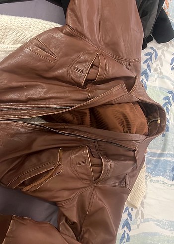 Kahverengi Deri Kadın Ceket - Görsel 4