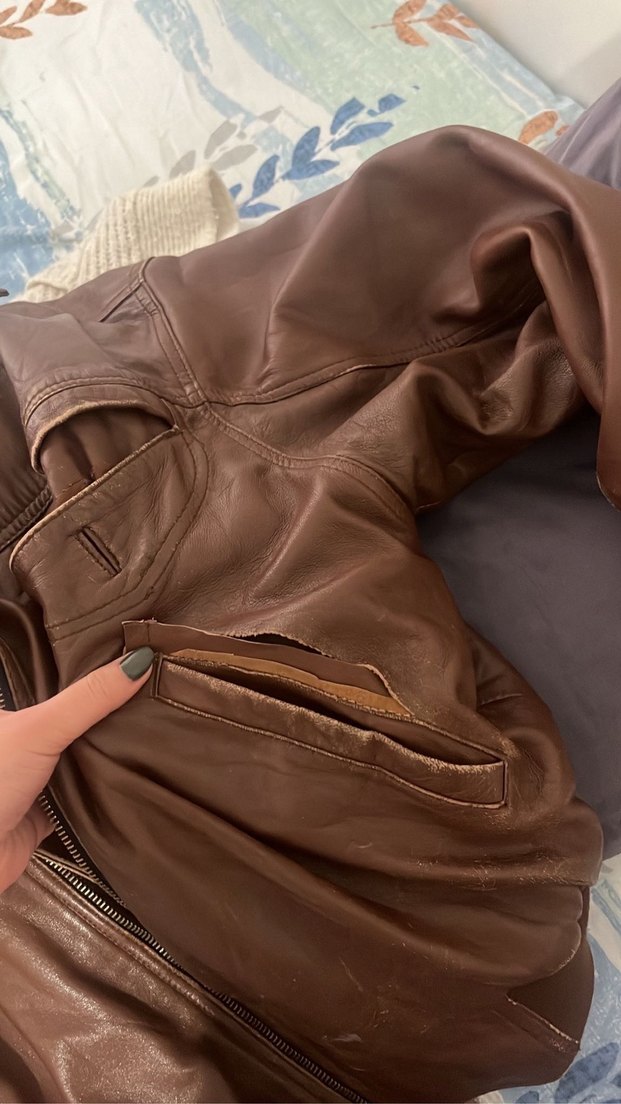 Kahverengi Deri Kadın Ceket - Görsel 5