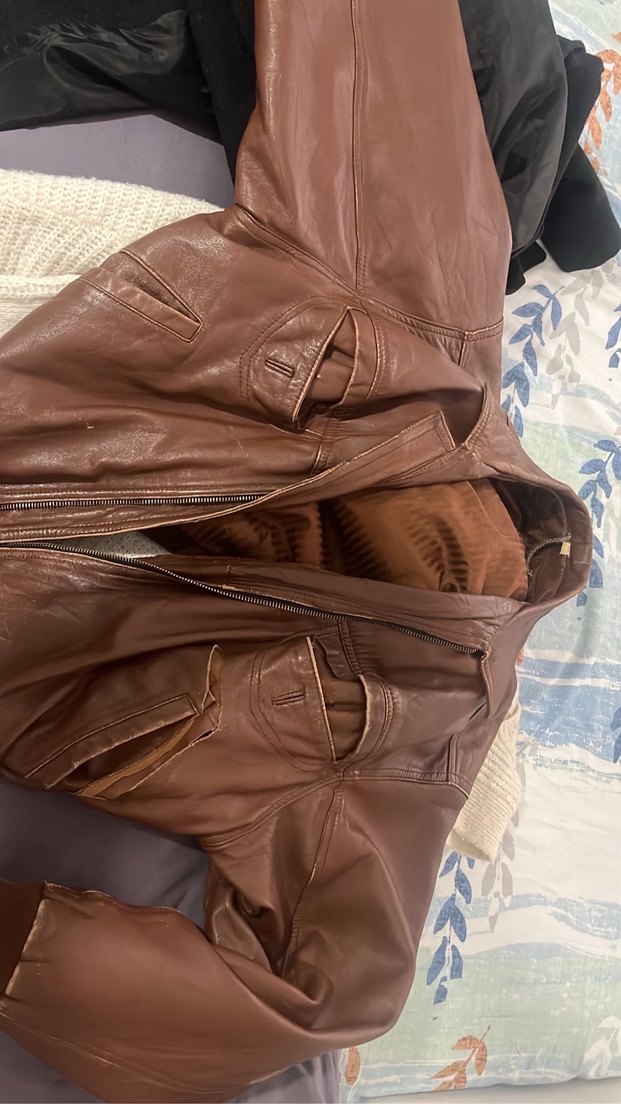 Kahverengi Deri Kadın Ceket - Görsel 4