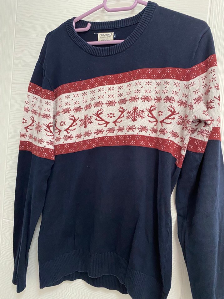 Bordo Nakışlı erkek Triko kazak - Görsel 2