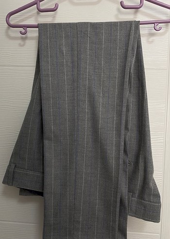 Gri Piliseli Midi Kumaş erkekPantolon - Görsel 3