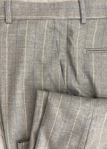 Gri Piliseli Midi Kumaş erkekPantolon - Görsel 7