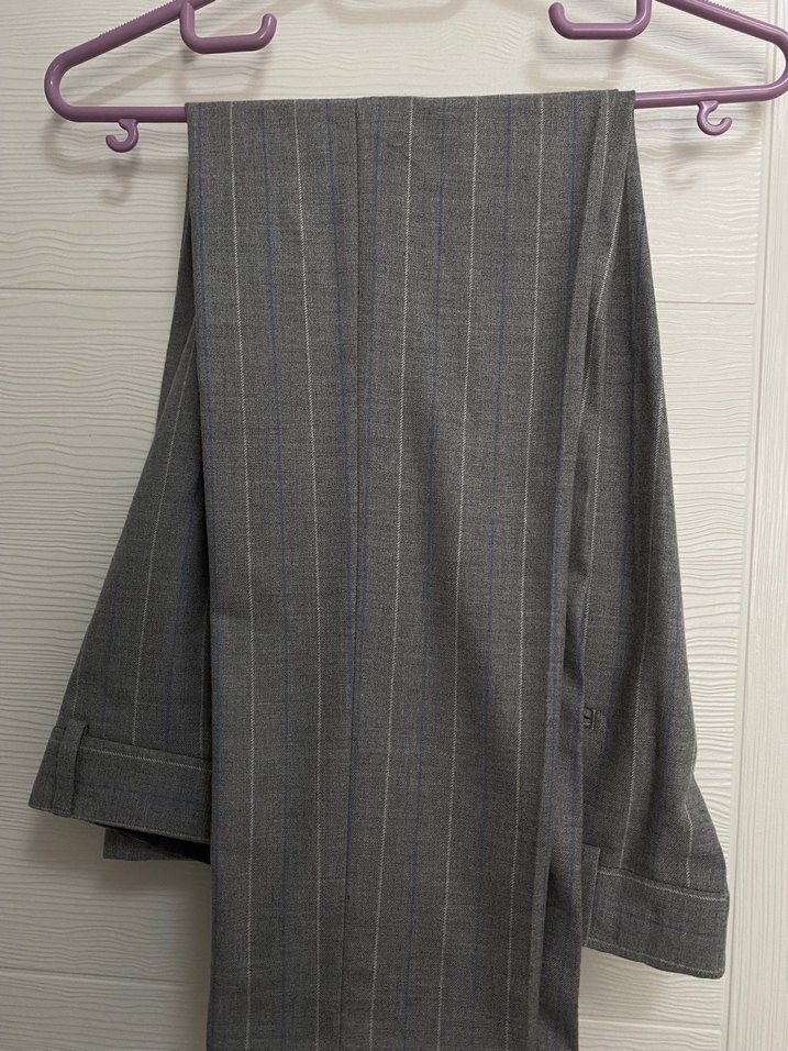 Gri Piliseli Midi Kumaş erkekPantolon - Görsel 3