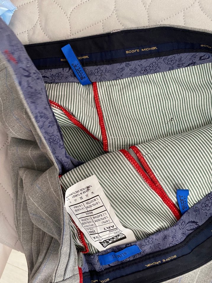 Gri Piliseli Midi Kumaş erkekPantolon - Görsel 4