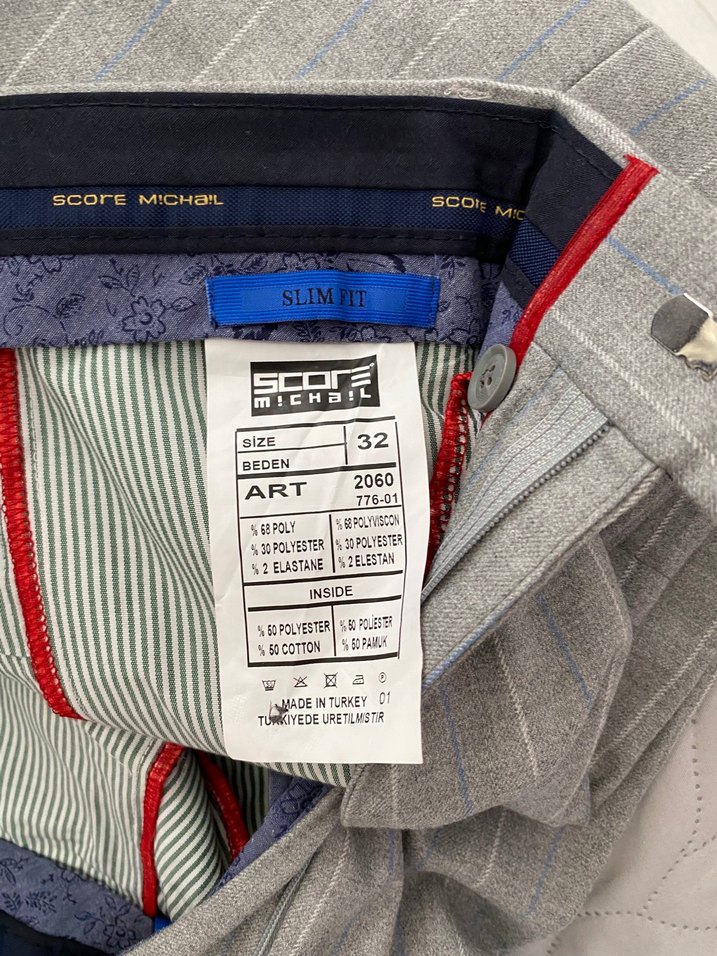 Gri Piliseli Midi Kumaş erkekPantolon - Görsel 5