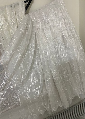 İşlemeli Bohem Gri Beyaz Perde iki metre bir metre iki adet - Görsel 3