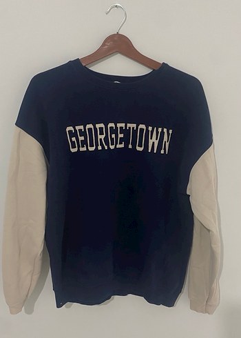 m Beden Georgetown Baskılı Mavi Kadın Sweatshirt