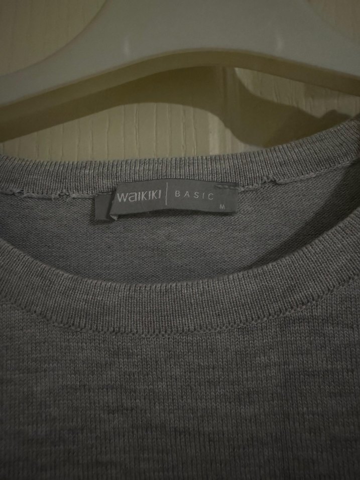 Gri Uzun Kollu Keten Kadın Kazak - Görsel 2