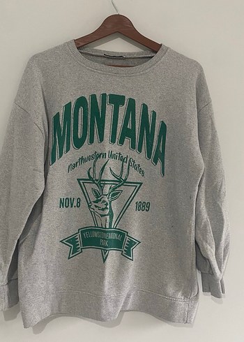 m Beden Gri Baskılı Kadın Sweatshirt