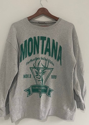 Gri Baskılı Kadın Sweatshirt