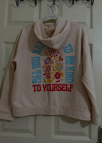 Açık pembe Kapüşonlu Uzun Kollu Baskılı Sweatshirt - Görsel 2