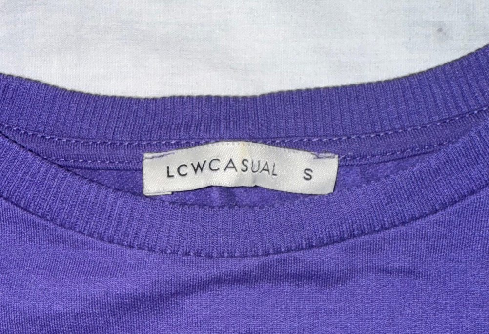 Mor Crop Sweatshirt, Yuvarlak Yaka, Uzun Kollu - Görsel 3