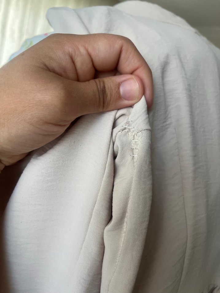 Bej Keten Pilili Uzun Kollu Uzun Elbise - Görsel 5