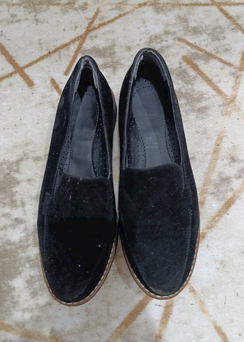 Siyah Süet Kadın Loafer Blok Topuklu