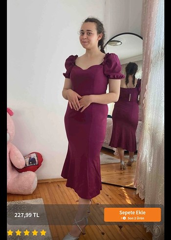 Bordo V Yaka Midi Elbise