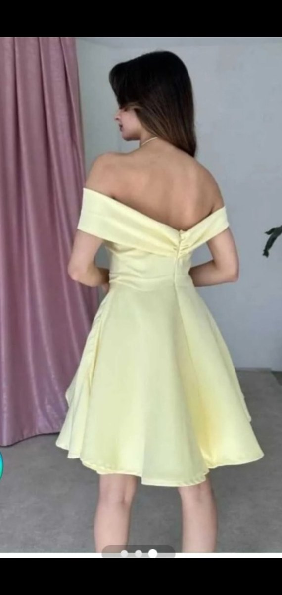 Sarı Straplez Mini Abiye Elbise - Görsel 2