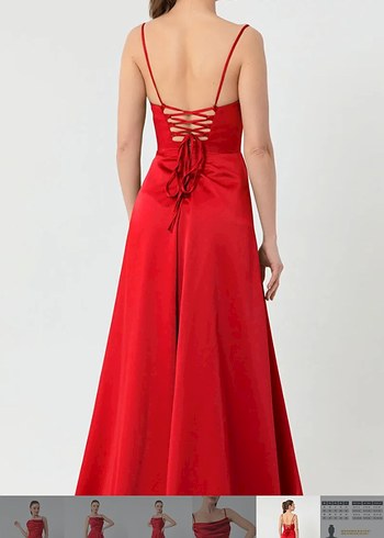 Kırmızı saten sırt dekolteli uzun yırtmaçlı harikulade abiye - Görsel 3