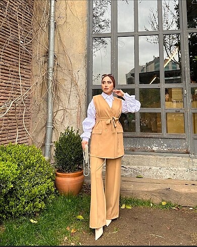 m Beden camel Renk Palazzo takım