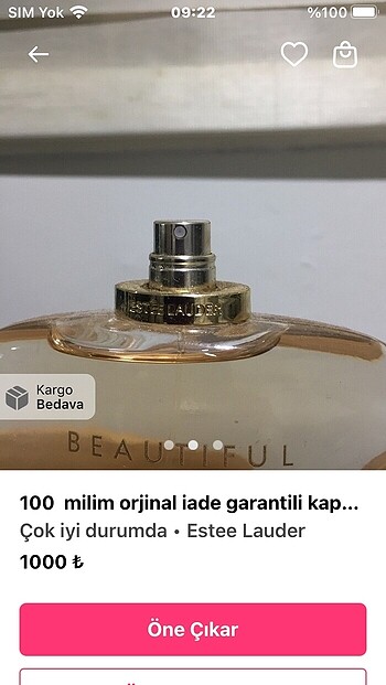 Estee Lauder 100 ml orjinal iade garantilidir kapaksız