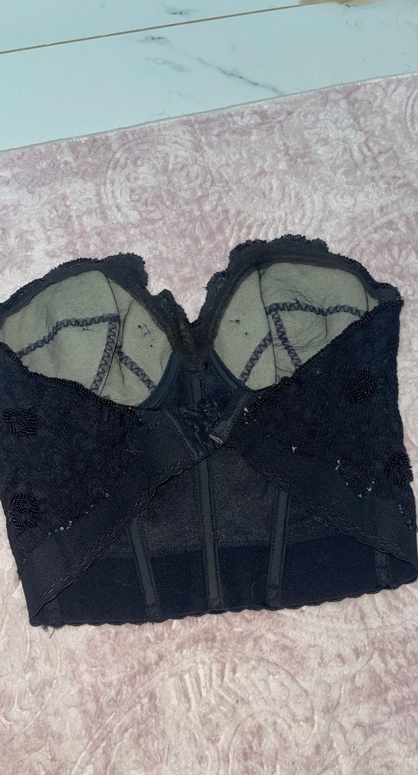 Siyah Nakışlı Kürklü Straplez Büstiyer - Görsel 2