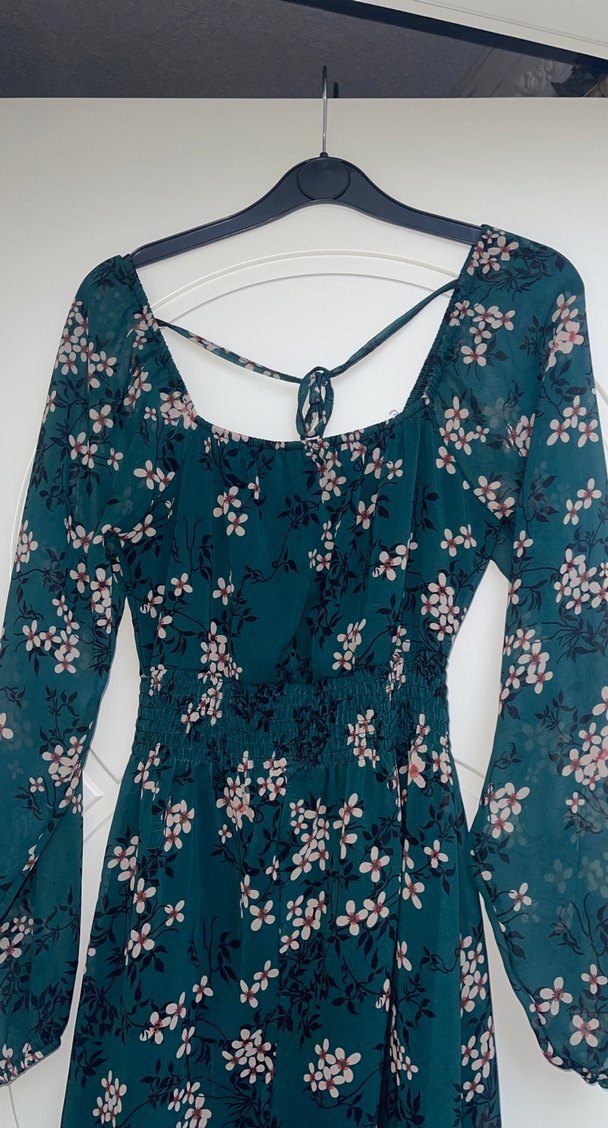 Yeşil V Yaka Midi Bohem Elbise - Görsel 2