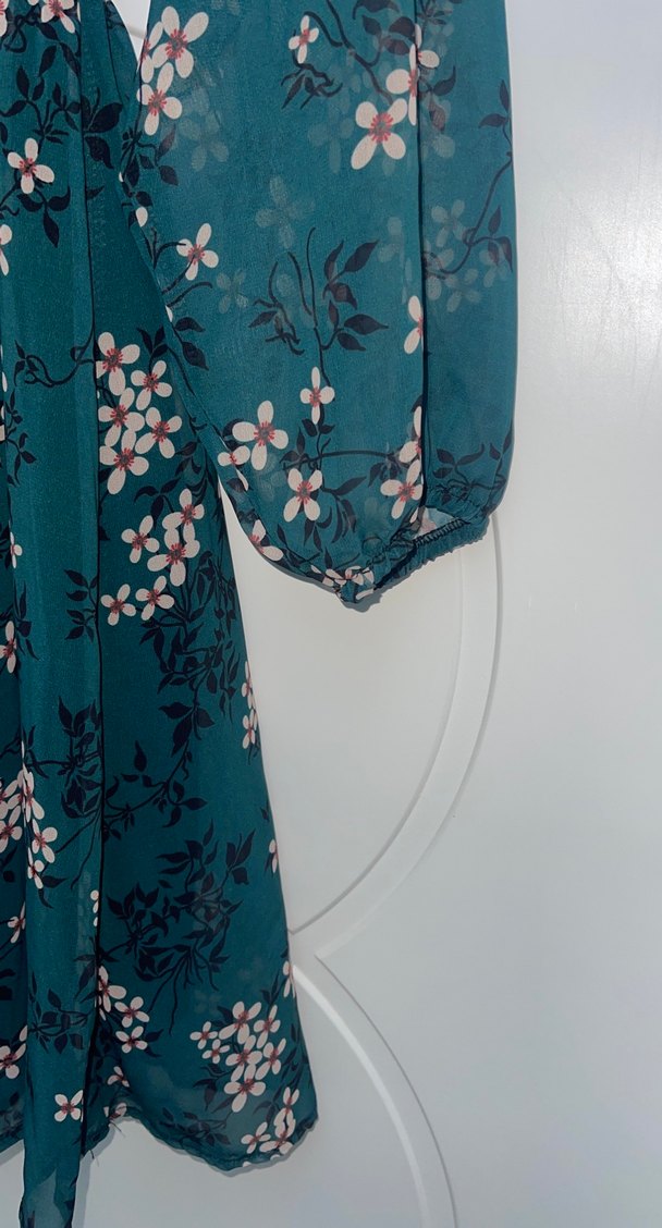 Yeşil V Yaka Midi Bohem Elbise - Görsel 3