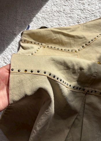s Beden camel Renk Bej Nakışlı Jean Keten Etek