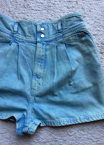 American Vintage Düğmeli Mavi Mini Denim Şort